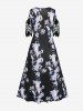 Plus Size Floral Lace Sleeves Cold Shoulder Maxi Dress -  