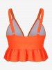 Haut de Tankini Péplum Plongeant Néon Matelassé de Grande Taille à Volants - Orange L