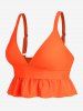 Haut de Tankini Péplum Plongeant Néon Matelassé de Grande Taille à Volants - Orange L