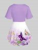 T-shirt Ombré Croisé Fleur et Papillon Imprimés à Manches Courtes de Grande Taille - Pourpre  S | US 8