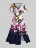 Robe Mi-Longue Fendue Fleur Imprimée à Taille Haute de Grande Taille - Multi-A 5x | US 30-32