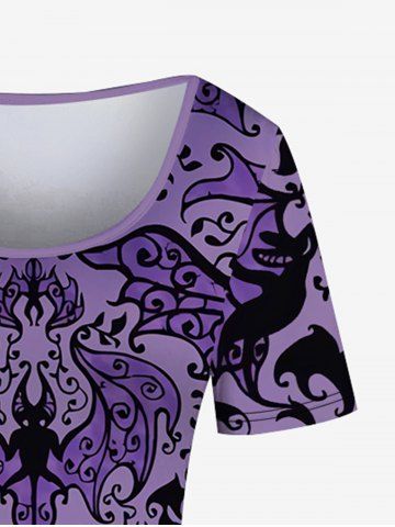Gothic Bat Print A Line Tee Dress