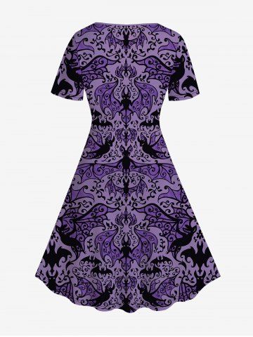 Gothic Bat Print A Line Tee Dress