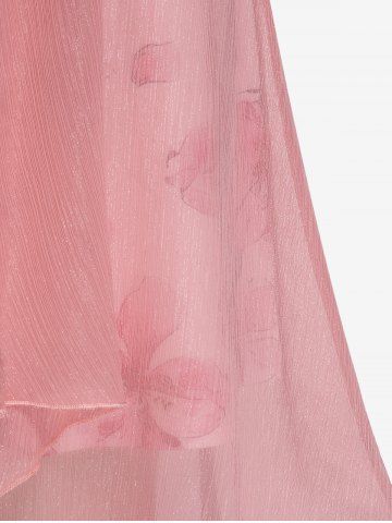 Plus Size Curve Solid Color Blouse and 3D Flower Print Spaghetti Strap Dress