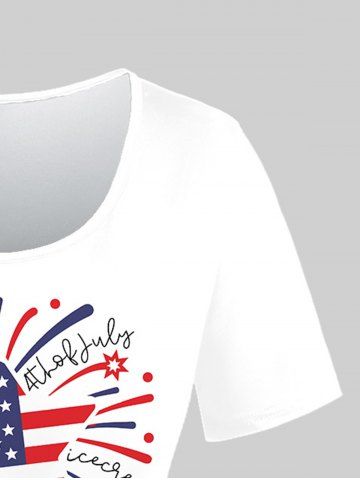 Plus Size Patriotic American Flag And Letter Print Short Sleeve T-Shirt