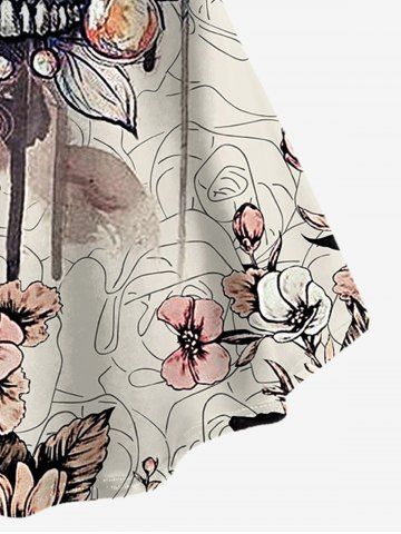 Gothic Skull Flower Print T-shirt