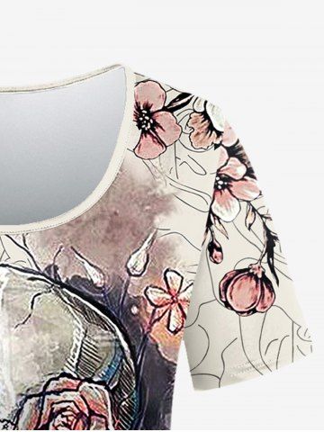 Gothic Skull Flower Print T-shirt