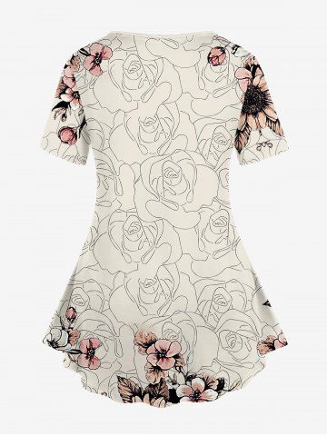 Gothic Skull Flower Print T-shirt