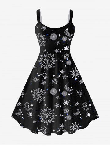 Vestido Talla Extra en a Estampado Sol y Luna - BLACK - 5X | US 30-32