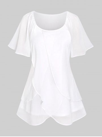Plus Size Raglan Sleeves Flounce Layered Chiffon Blouse - WHITE - 2X | US 18-20