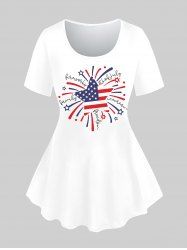 T-shirt Imprimé Drapeau Américain et Lettre à Manches Courtes Grande Taille - Blanc 3X | US 22-24