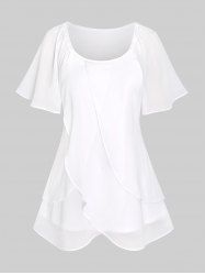 Plus Size Raglan Sleeves Flounce Layered Chiffon Blouse - Blanc 1X | US 14-16