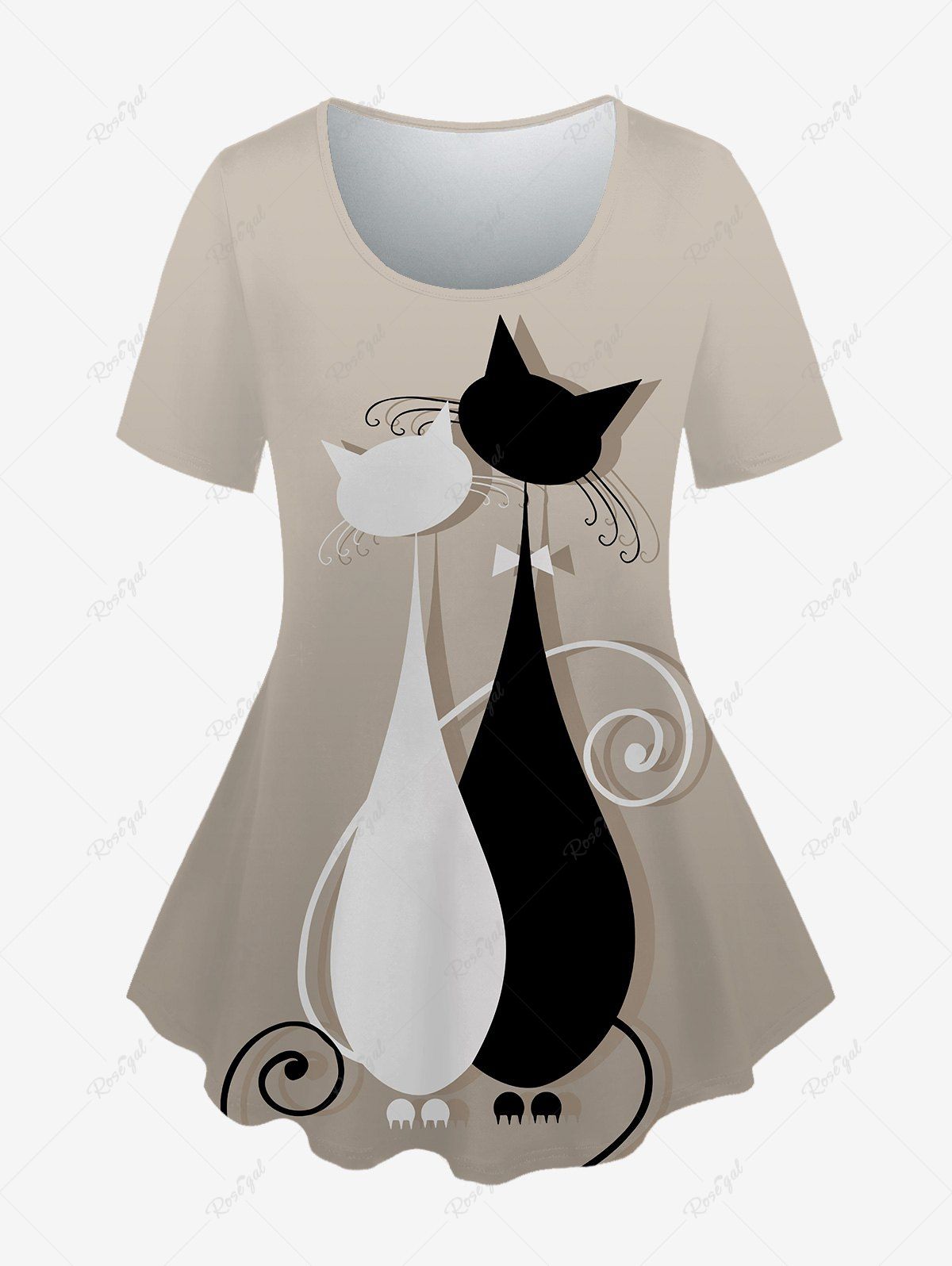 T-shirt Chat Noir et Blanc 3D Imprimé à Manches Courtes de Grande Taille café lumière 5x | US 30-32