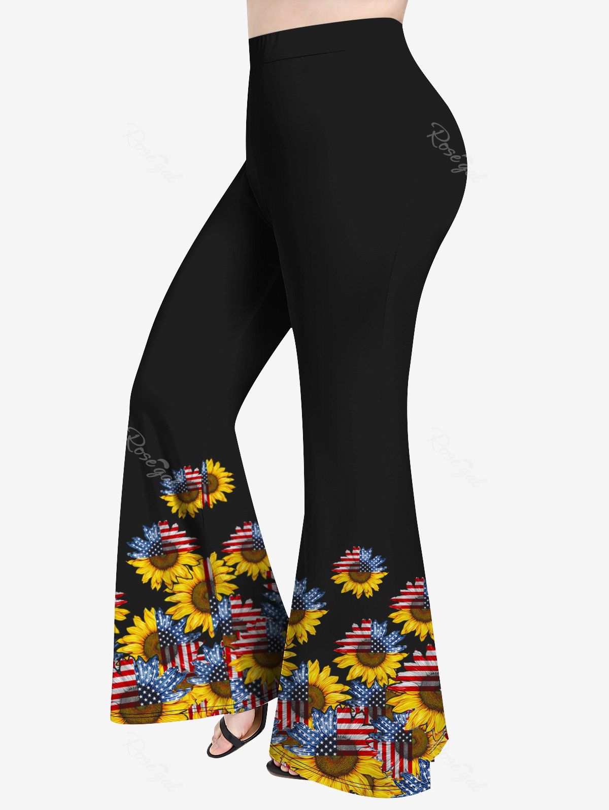 Pantalon Evasé Drapeau Américain Imprimé Patriotique de Grande Taille Noir 5x | US 30-32
