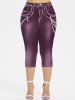 Legging D'Eté Plissé 3D Chaîne Imprimée en Couleur Unie de Grande Taille - Concorde 