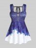 3D Denim Print Back Tie Skirted Tank Top and Flare Pants Plus Size Summer Outfit -  