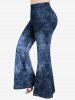 3D Denim Print Back Tie Skirted Tank Top and Flare Pants Plus Size Summer Outfit -  