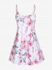 Plus Size Curve Solid Color Blouse and 3D Flower Print Spaghetti Strap Dress -  