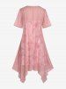 Plus Size Curve Solid Color Blouse and 3D Flower Print Spaghetti Strap Dress -  