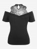 Gothic Sheer Lace Panel Cold Shoulder Top -  