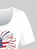 T-shirt Imprimé Drapeau Américain et Lettre à Manches Courtes Grande Taille - Blanc L | US 12