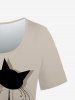 T-shirt Chat Noir et Blanc 3D Imprimé à Manches Courtes de Grande Taille - café lumière 5x | US 30-32