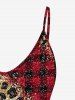 Plus Size 3D Red Black Checkered And Leopard Print Cold Shoulder Tee -  