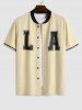 LA Print Stand Collar Short Sleeve Shirt with Drawstring Pocket Shorts Set -  