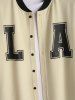 LA Print Stand Collar Short Sleeve Shirt with Drawstring Pocket Shorts Set -  