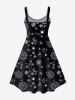Plus Size 3D Sun Moon Star Figure Printed Cold Shoulder A Line Dress -  