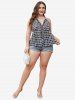 Plus Size Plaid Ruffles Tie Backless Halter Tank Top -  