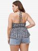 Plus Size Plaid Ruffles Tie Backless Halter Tank Top -  