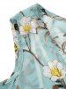 Flower Print Cold Shoulder Crossover Bowknot Plunge Mini Dress -  