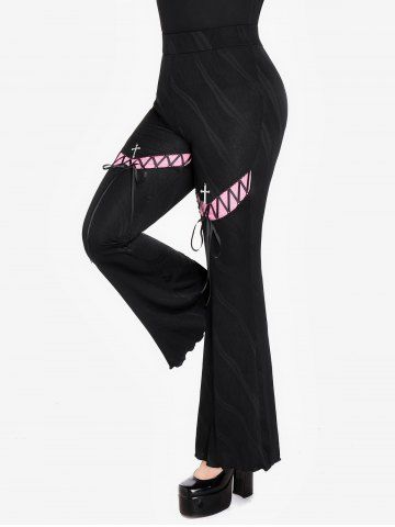 Pantalones Góticos de Bloqueo de Color con Textura de Encaje - BLACK - L | US 12