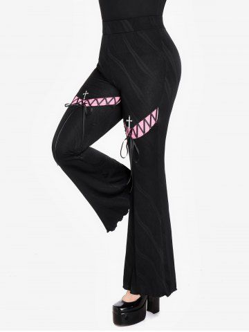 Pantalones Góticos de Bloqueo de Color con Textura de Encaje - BLACK - 3X | US 22-24