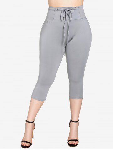 Plus Size Lace Up Cropped Leggings
