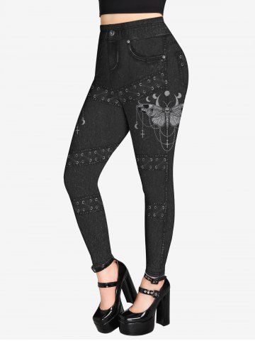 Gothic 3D Butterfly Jean Lace-up Printed Jeggings - BLACK - 4X | US 26-28