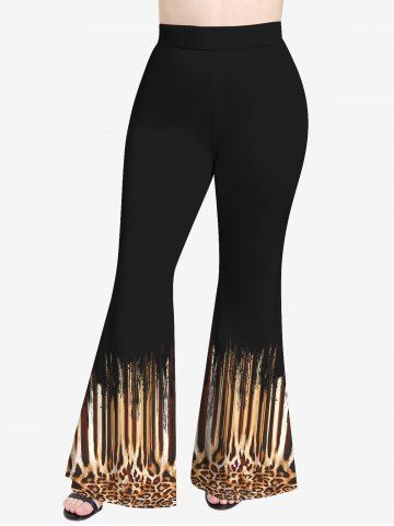 Plus Size Leopard Print Pull On Flare Pants 70s 80s Disco Outfits