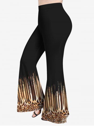Plus Size Leopard Print Pull On Flare Pants 70s 80s Disco Outfits