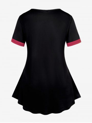 Plus Size 3D Glitter Dragon Flower Printed Short Sleeve Tee