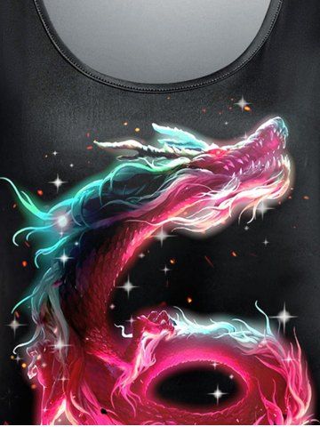 Plus Size 3D Glitter Dragon Flower Printed Short Sleeve Tee