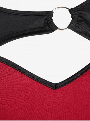 Plus Size Valentine Day Ring Heart-shaped Colorblock Ruched Cutout Mermaid Dress