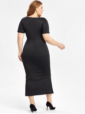 Plus Size Valentine Day Ring Heart-shaped Colorblock Ruched Cutout Mermaid Dress