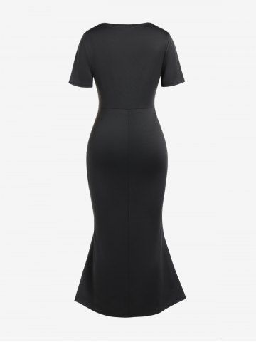 Plus Size Valentine Day Ring Heart-shaped Colorblock Ruched Cutout Mermaid Dress