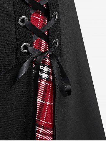 Gothic Chains Lace Up Layered Plaid Skirt