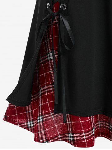 Gothic Chains Lace Up Layered Plaid Skirt