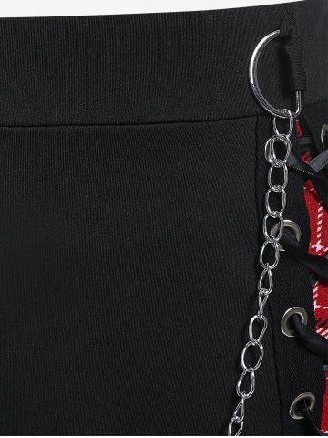 Gothic Chains Lace Up Layered Plaid Skirt