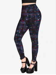 Gothic Patriotic American Flag Plaid Print Leggings -  