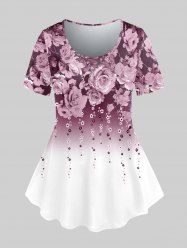 T-shirt Floral Imprimé de Grande Taille - Rose clair 5x | US 30-32