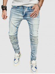 Wrinkle Ripped Design Faded Jeans -  